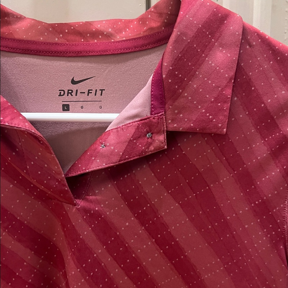 Nike Dri-FIT Burgundy Striped Polo Shirt Top Collar Shirt Sleeve Kids Large